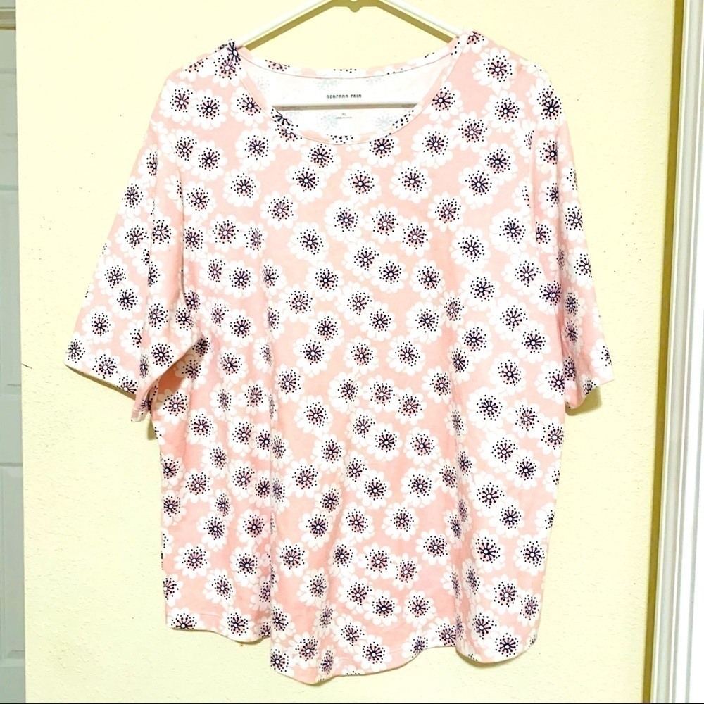 BEDFORD FAIR•pink flower print short sleeve top XL